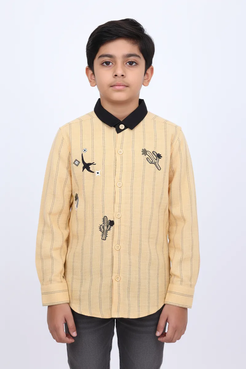 Vertical Stripe Regular Fit Shirt for Boys - Yellow