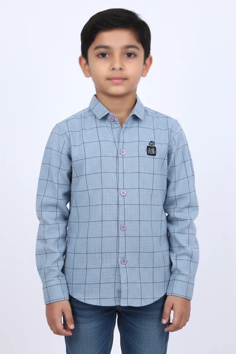 Regular Fit Checked Shirt for Boys - Steel Blue