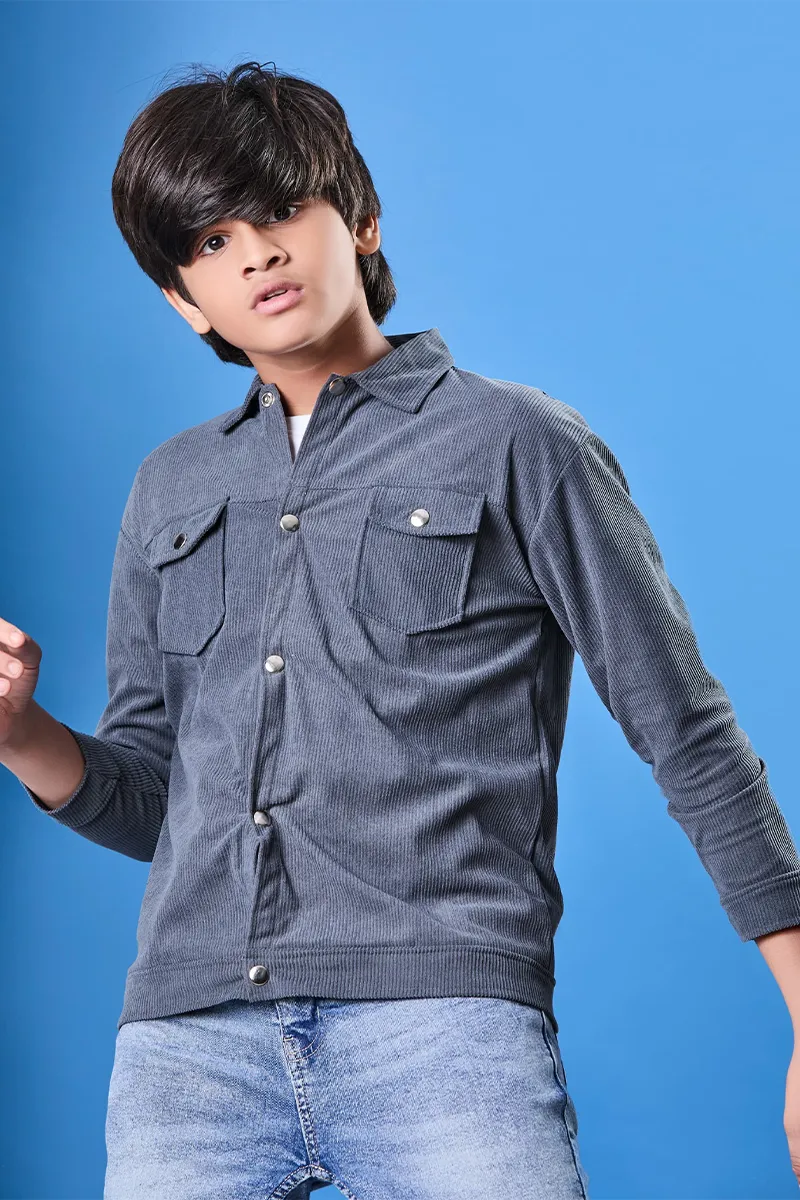 Corduroy Solid Shirt for Boys - Grey CLBS0039GRE910YRS