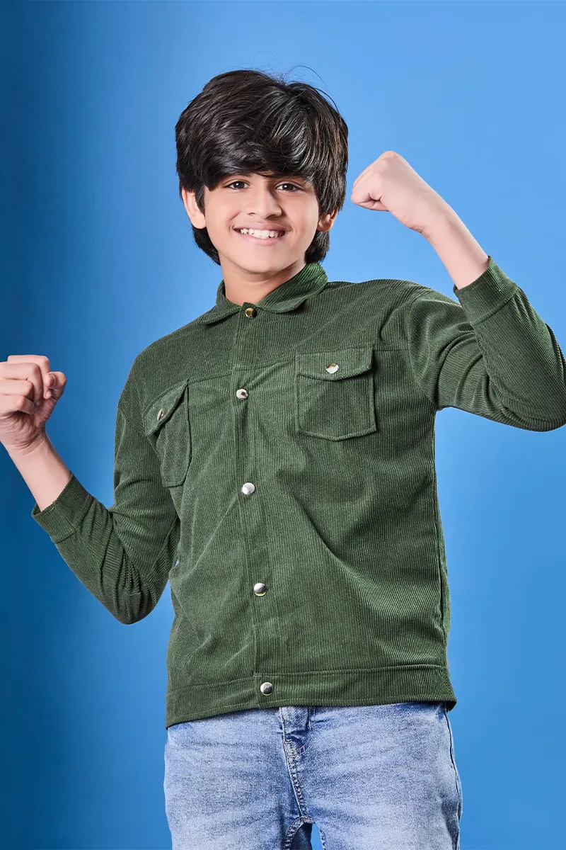 Corduroy Solid Shirt for Boys - Green CLBS0039GRN910YRS
