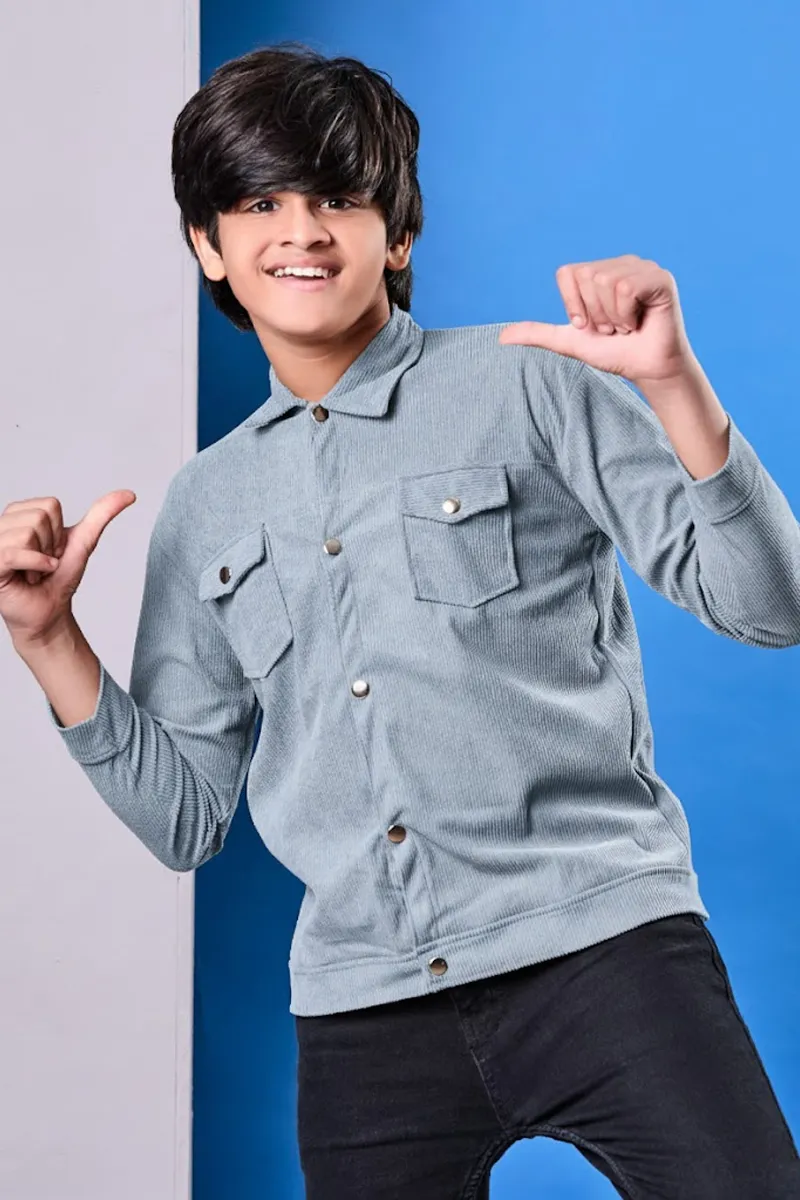 Corduroy Solid Shirt for Boys - Light Grey