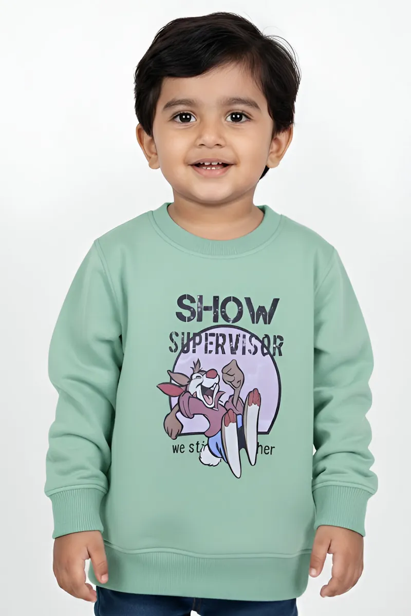 Cotton Printed Sweatshirt for Boys - Green CLBT00105GRN12YRS