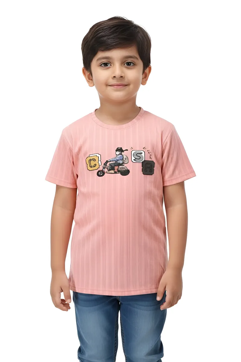 Cotton Printed T-Shirt for Boys - Peach