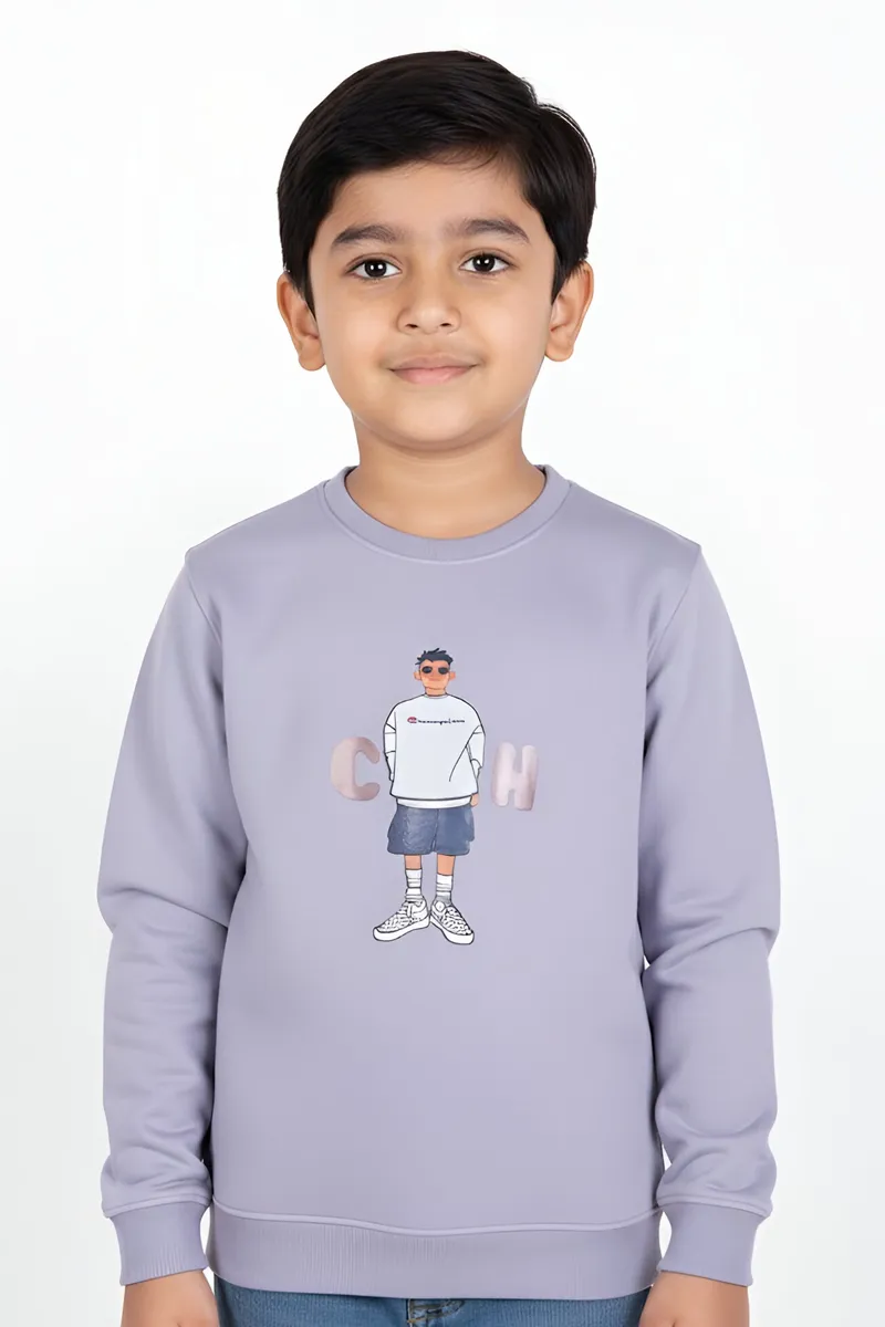 Cotton Printed Sweatshirt for Boys - Lavender CLBT00130LAV12YRS