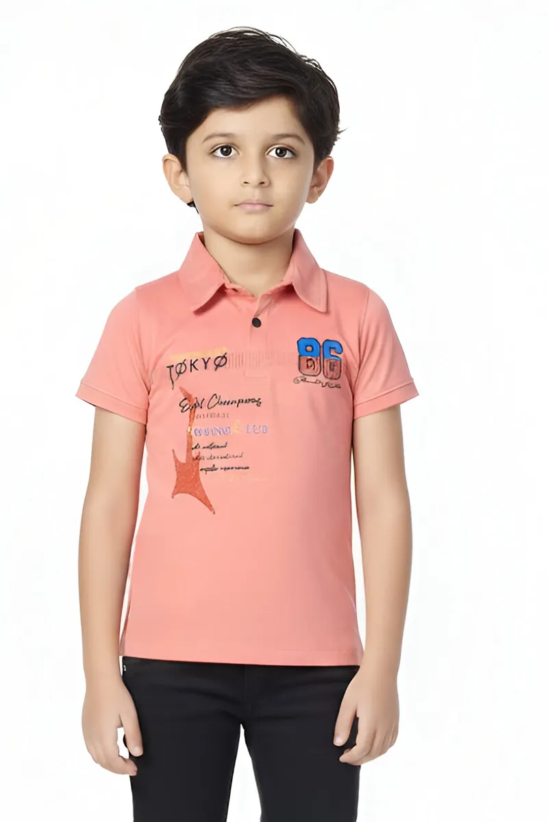 Half-Sleeve Polo-Style T-Shirt for Boys - Peach