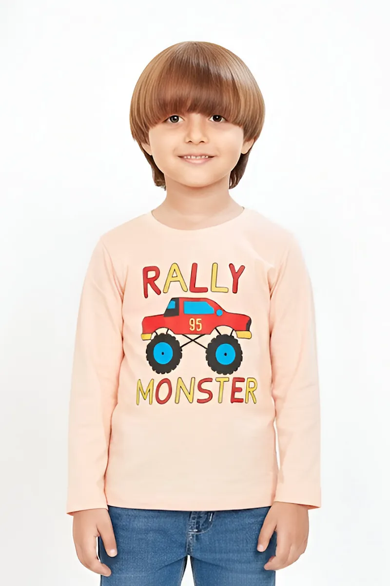 Full-Sleeve Cotton T-Shirt for Boys - Peach