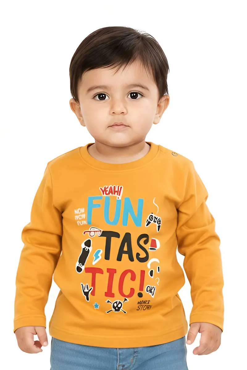 Full-Sleeve Cotton T-Shirt for Boys - Mustard