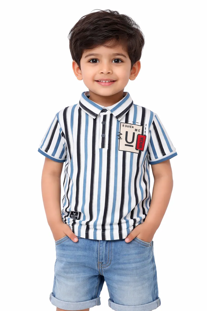 Striped Half-Sleeve Collared T-Shirt for Boys - Teal CLBT00178TEA910Y
