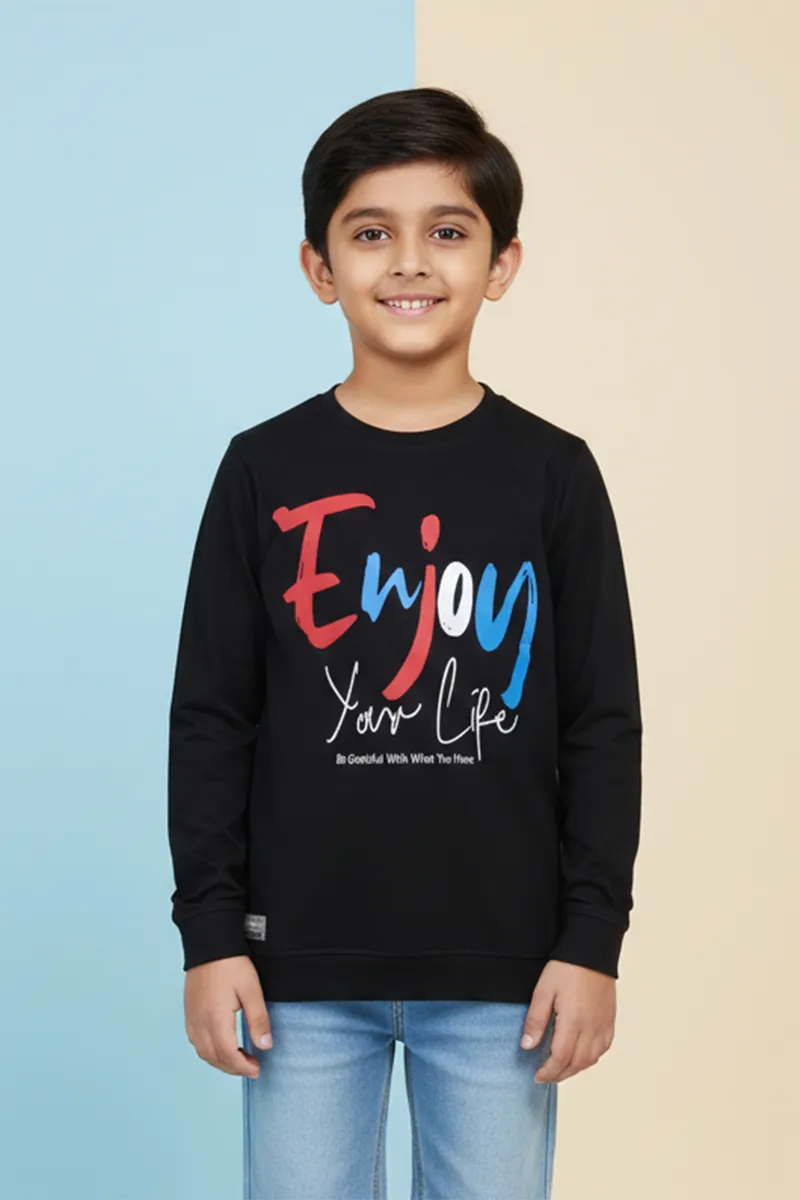 Full-Sleeve Printed T-Shirt for Boys - Black