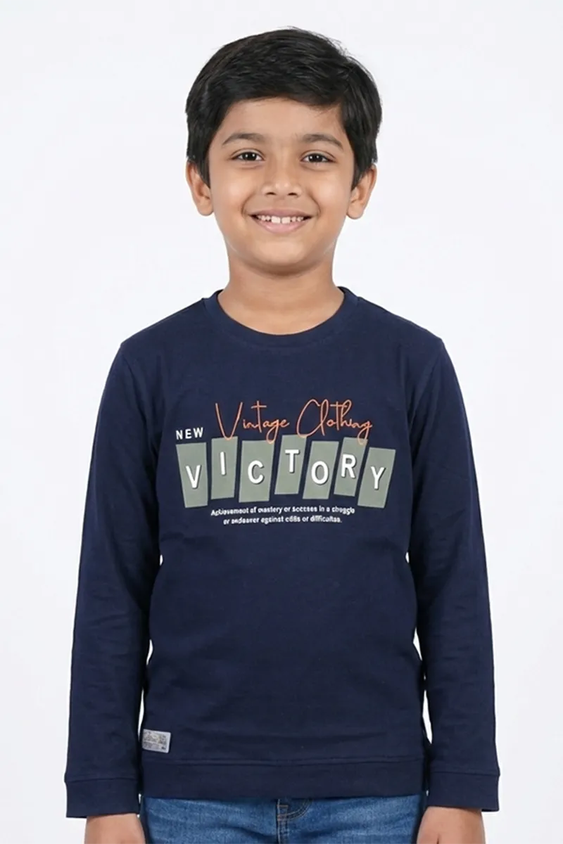 Full-Sleeve Printed T-Shirt for Boys - Navy Blue