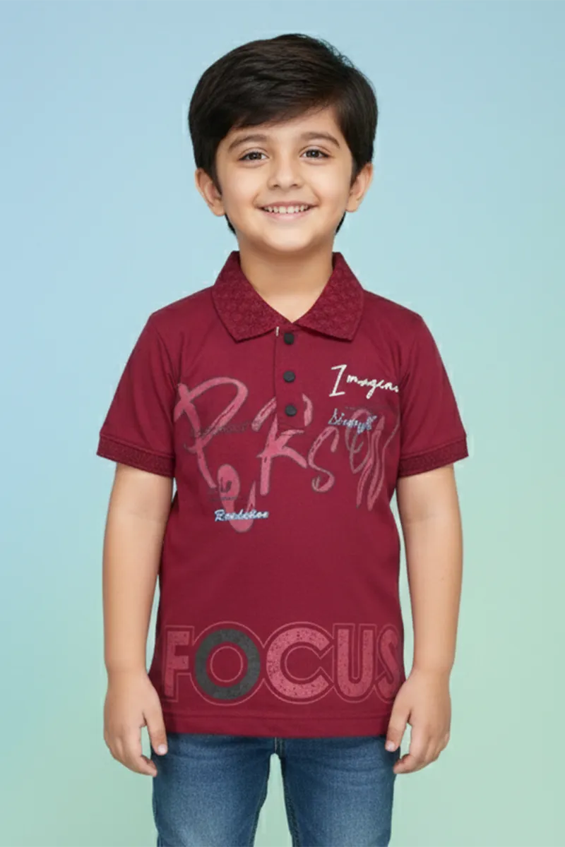 Half-Sleeve Printed Collared T-Shirt for Boys - Maroon