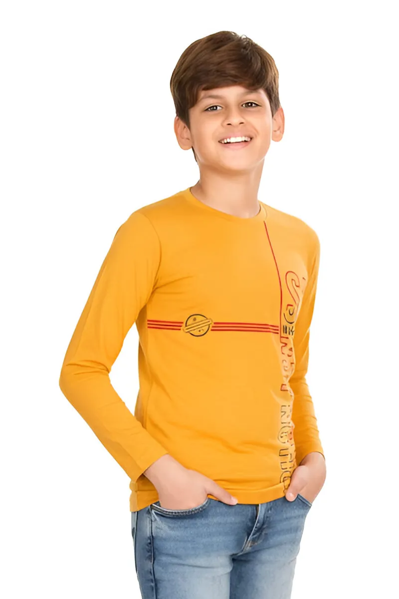 Printed Full-Sleeve T-Shirt for Boys - Yellow