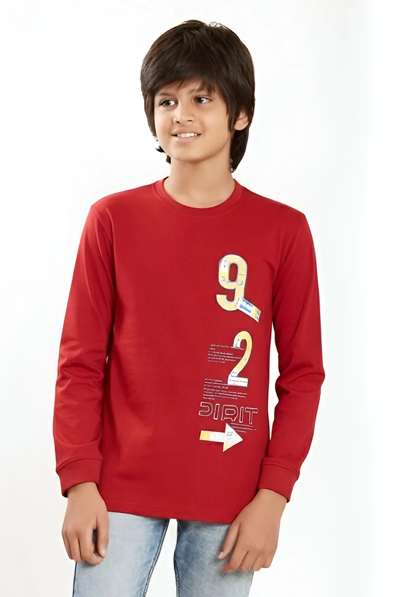 Printed Full-Sleeve T-Shirt for Boys - Maroon