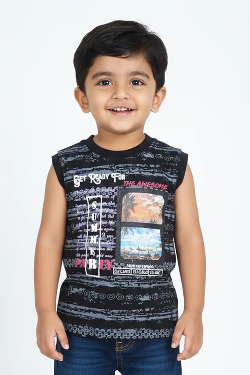 Printed Sleeveless T-Shirt for Boys - Black CLBT00237BLA45YR