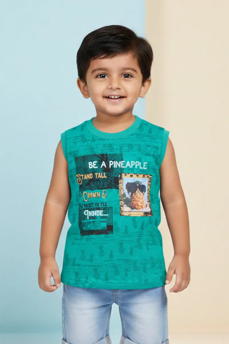 Printed Sleeveless T-Shirt for Boys - Green CLBT00243GRE910Y
