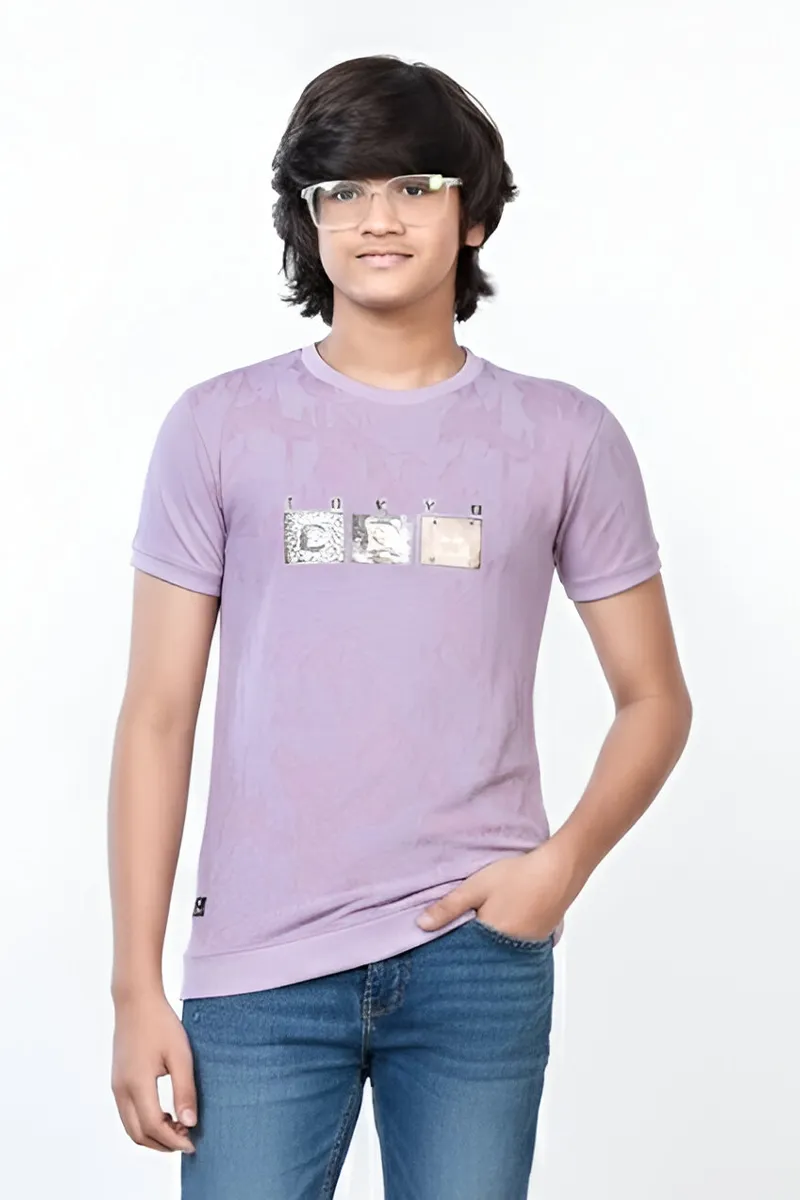 Printed Half Sleeve T-Shirt for Boys - Lavender CLBT00251LAV67YR