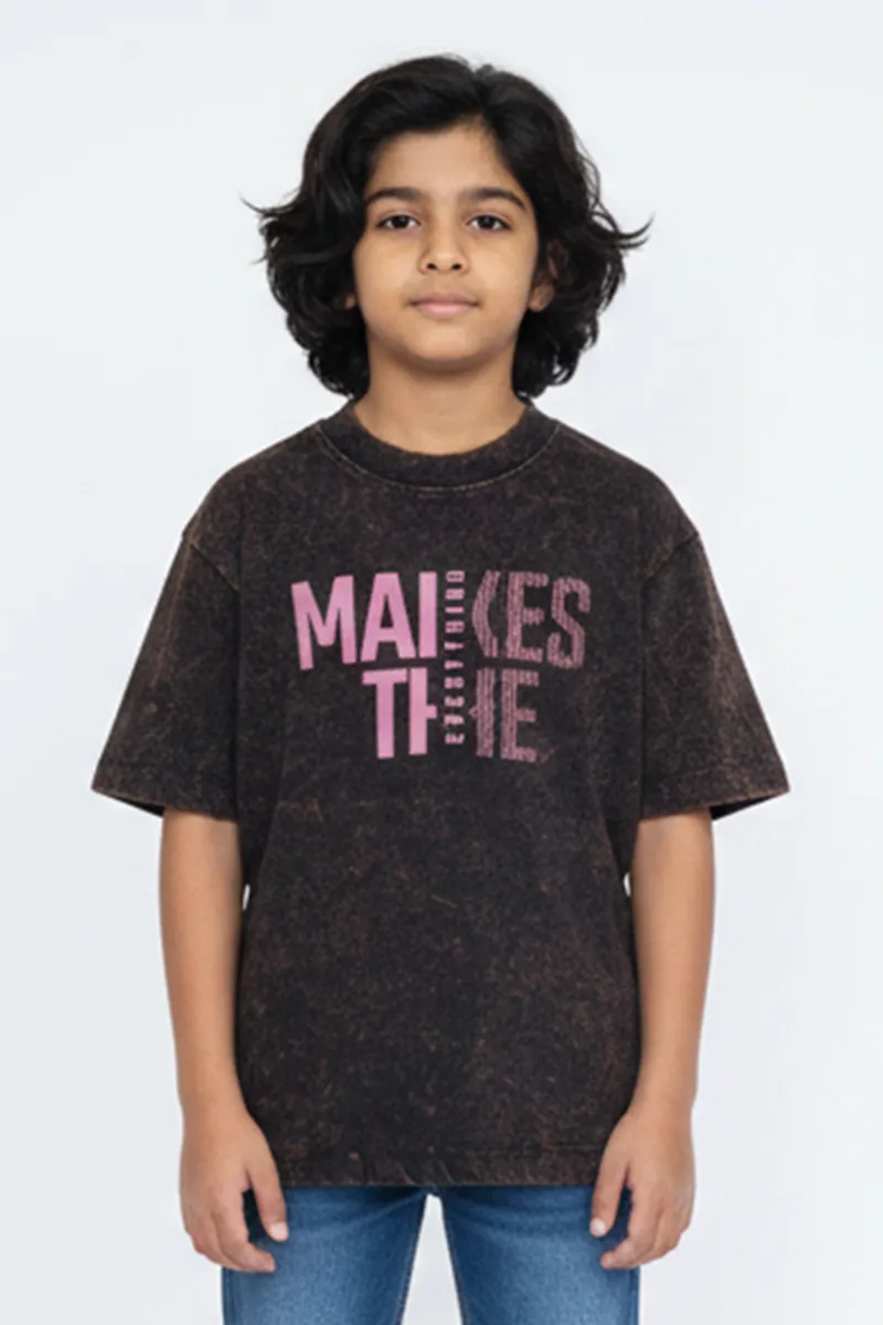 Acid Wash Round Neck T-Shirt for Boys - Black CLBT00277BLA1213