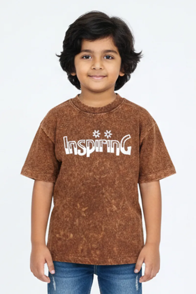 Acid Wash Round Neck T-Shirt for Boys - Brown CLBT00277BRO1213
