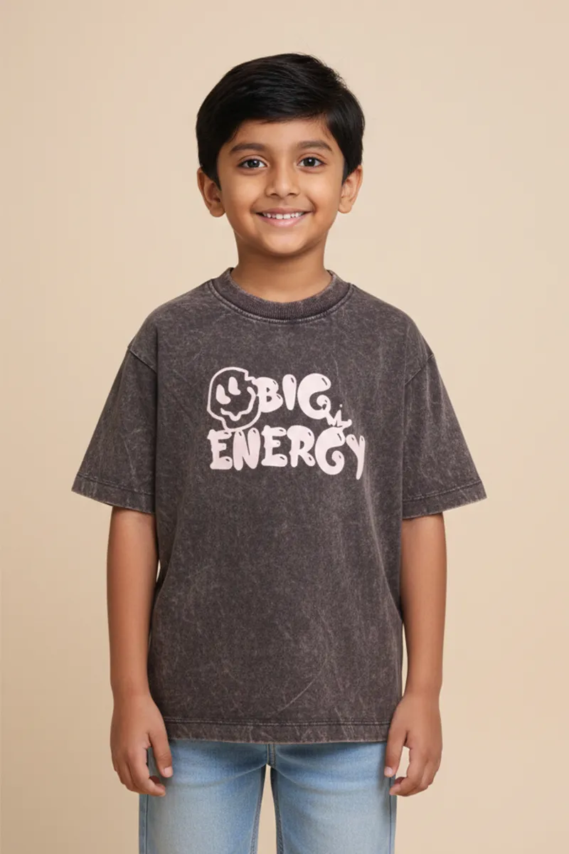 Acid Wash Round Neck T-Shirt for Boys - Dark Grey CLBT00277DGRE78YR