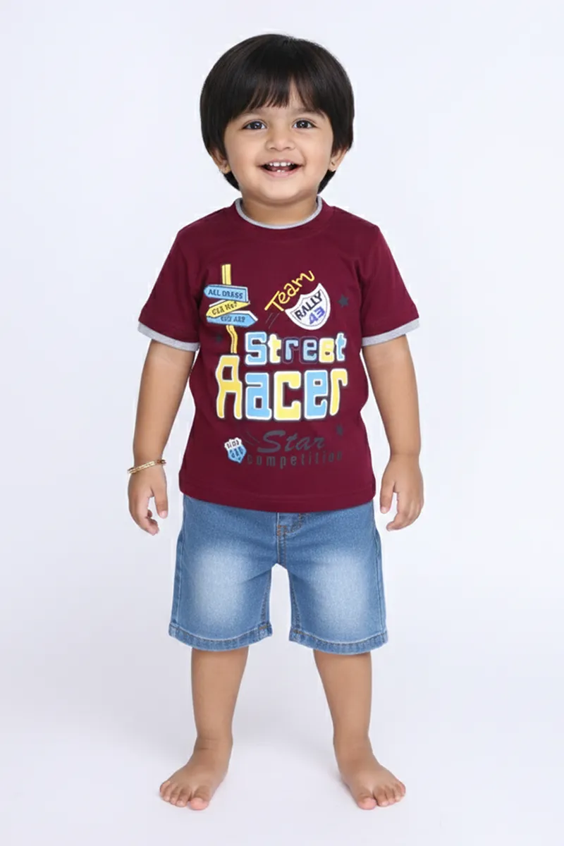 Printed Half Sleeve T-Shirt for Boys,BurgundyCLBT00325BUR34YR