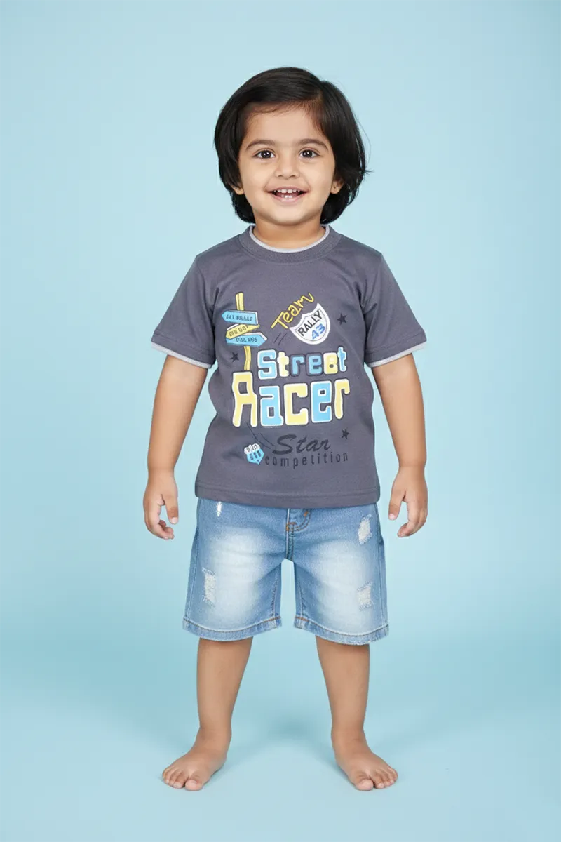 Printed Half Sleeve T-Shirt for Boys,Dark GreyCLBT00325DGR67YR