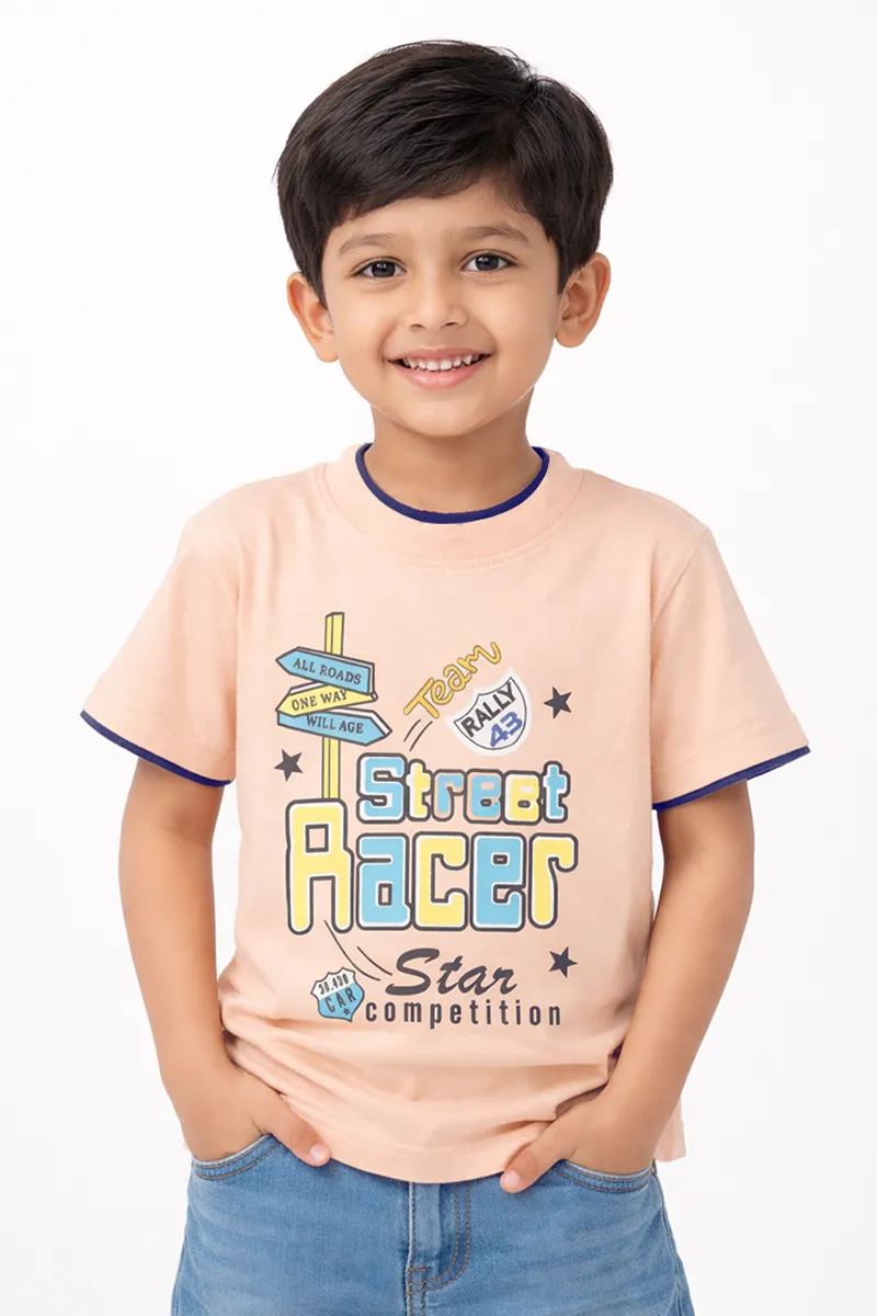 Printed Half Sleeve T-Shirt for Boys,PeachCLBT00325PEA34YR