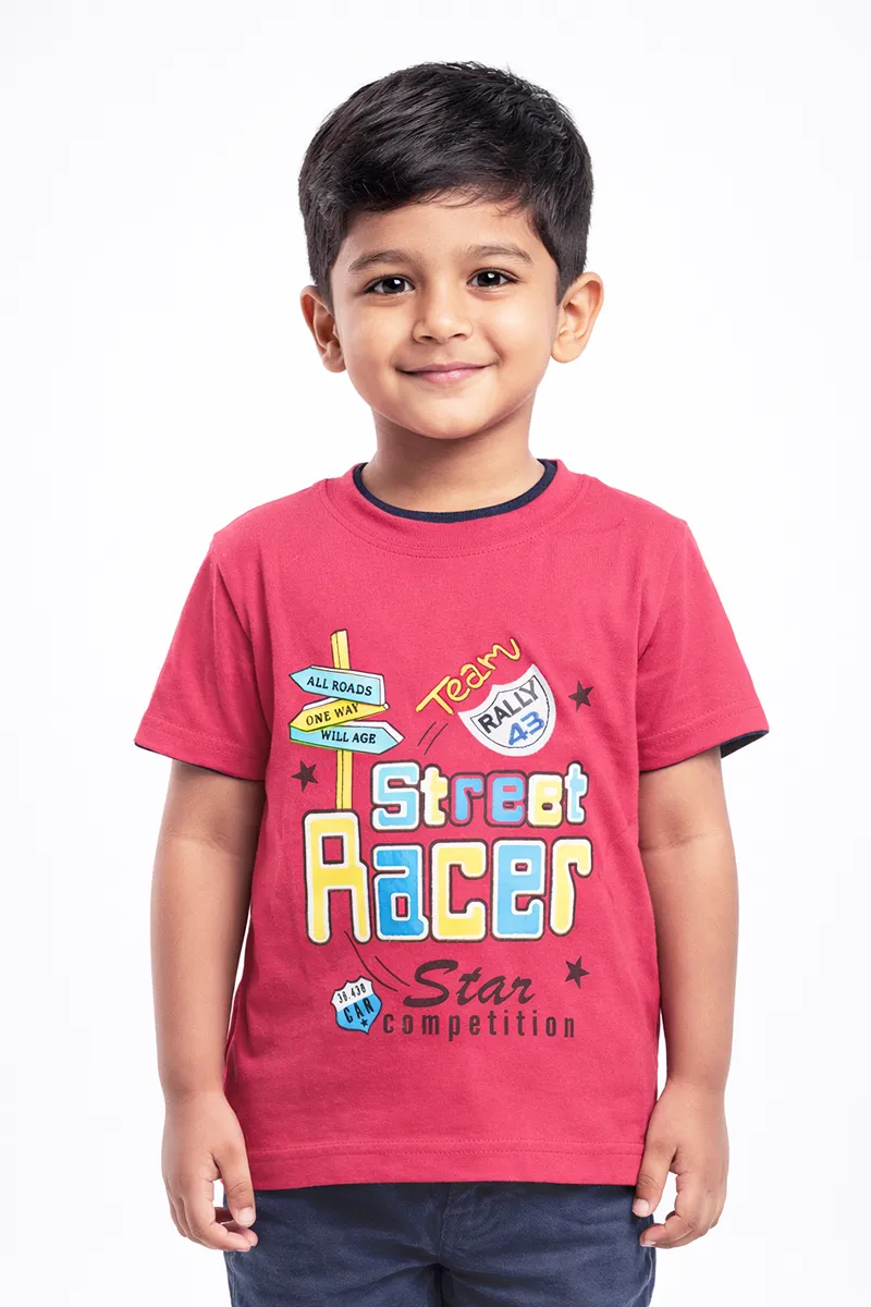 Printed Half Sleeve T-Shirt for Boys,PinkCLBT00325PIN34YR