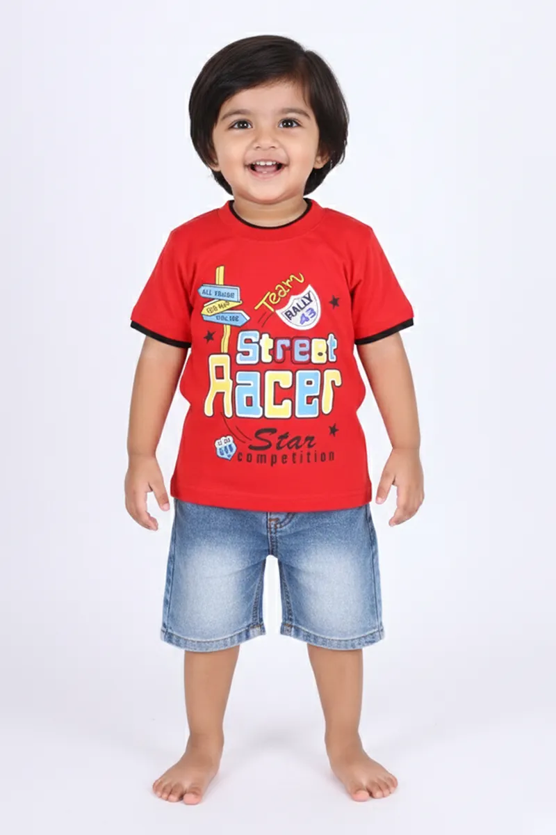 Printed Half Sleeve T-Shirt for Boys,RedCLBT00325RED45YR