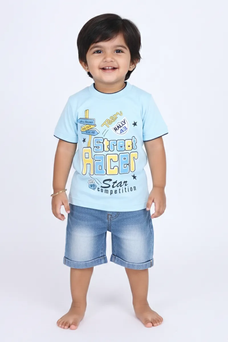 Printed Half Sleeve T-Shirt for Boys,Sky BlueCLBT00325SKY67YR
