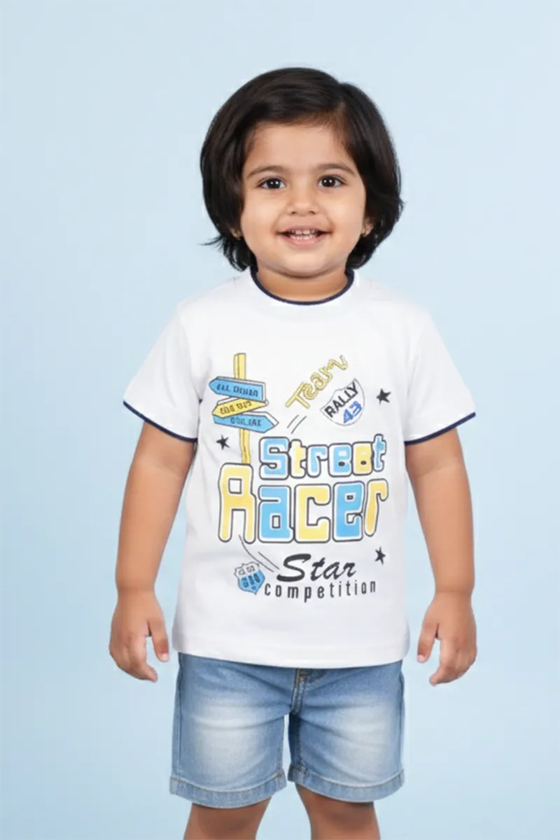 Printed Half Sleeve T-Shirt for Boys,WhiteCLBT00325WHI910Y