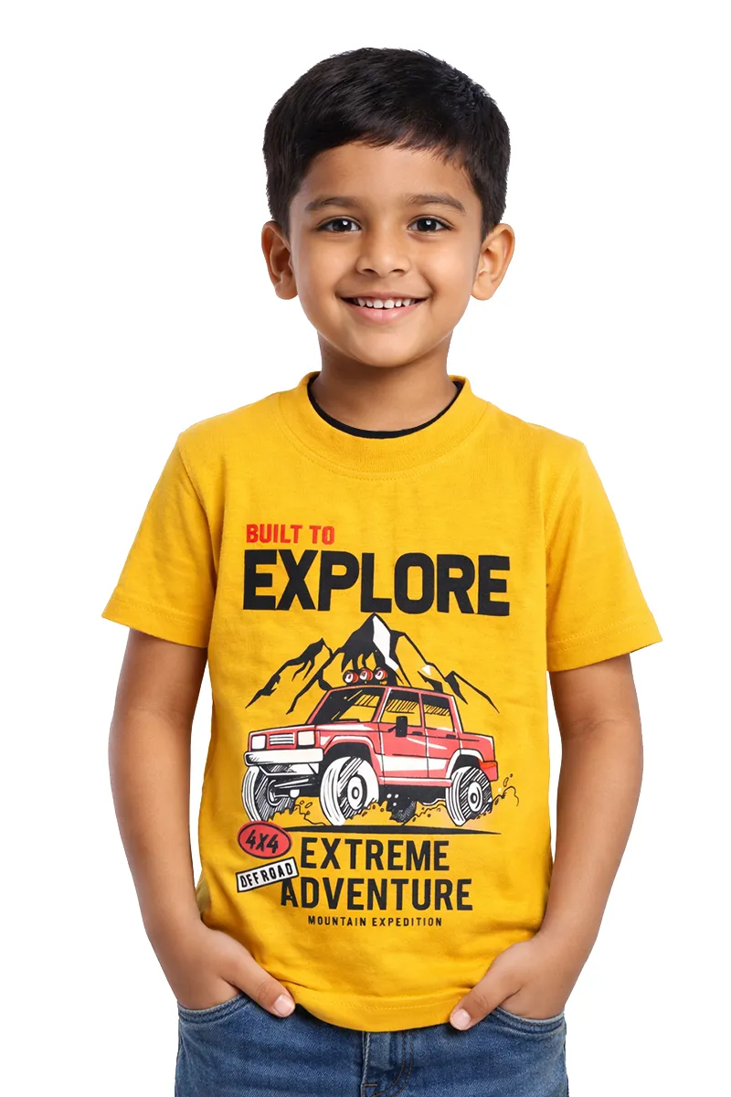 Printed Half Sleeve T-Shirt for Boys,Mustard-CLBT00327MUS34YR
