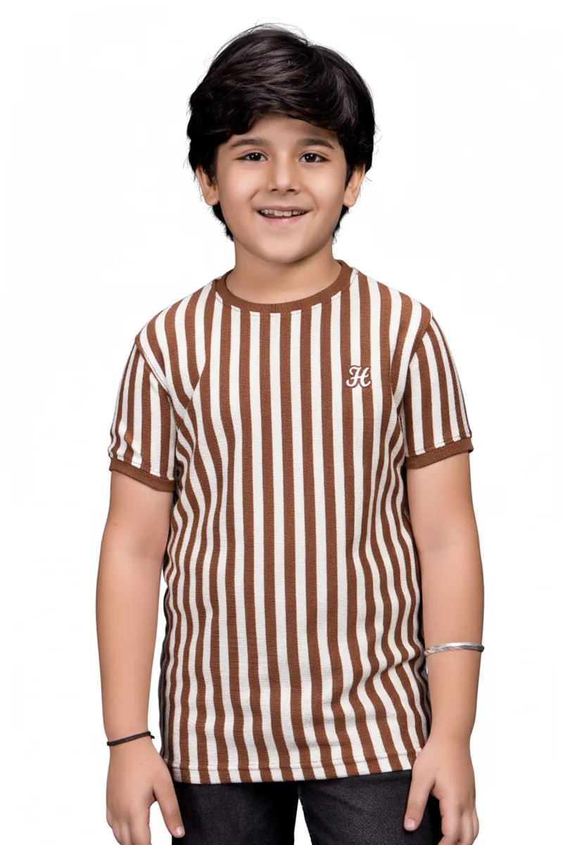 Cotton Striped T-Shirt for Boys - Brown CLBT00501BRO78YRS