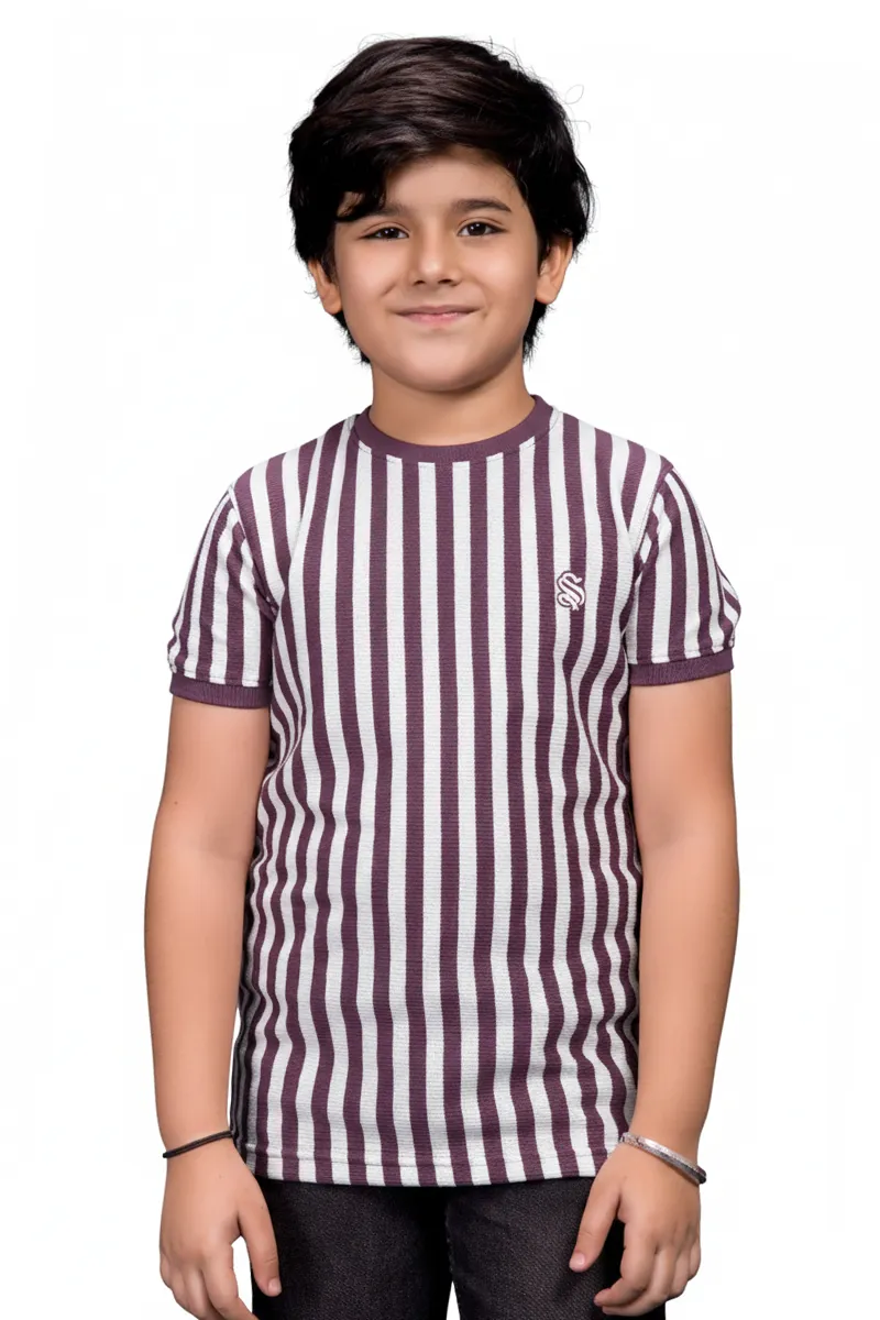 Cotton Striped T-Shirt for Boys - Burgundy CLBT00501BUR56YRS