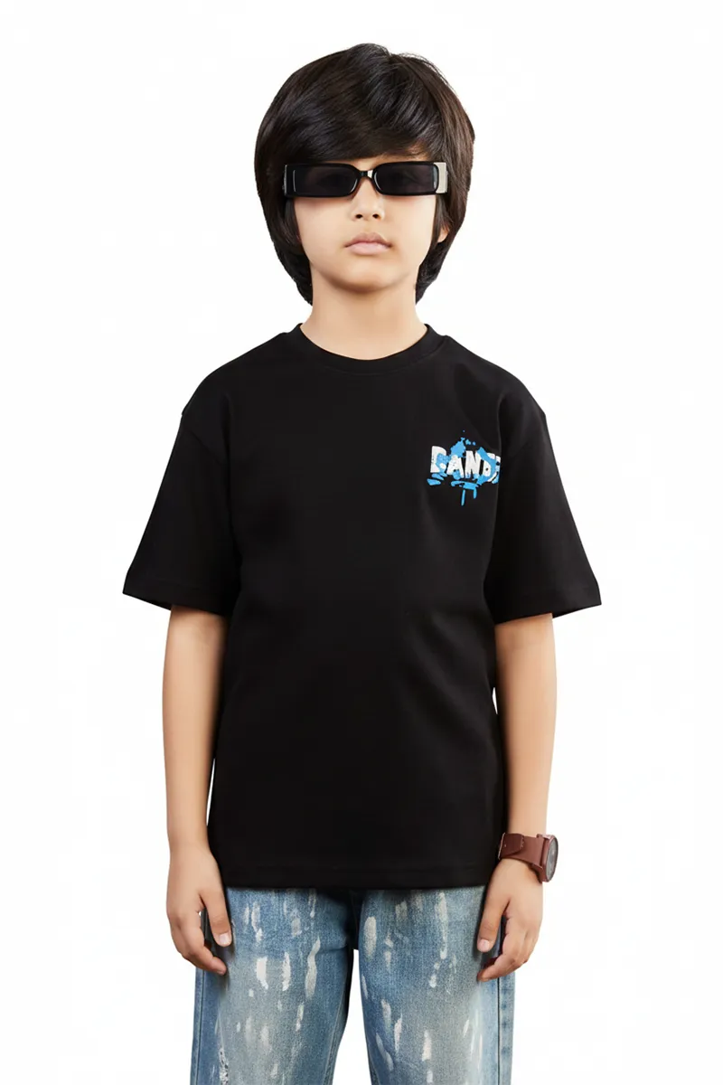 Front and Back Printed T-Shirt for Boys - Black