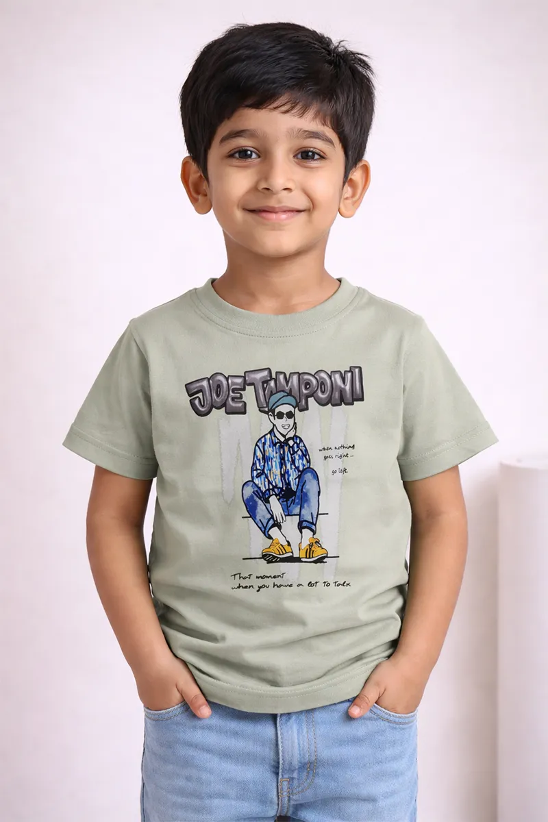 Cotton Printed Casual T-Shirt for Boys - Green