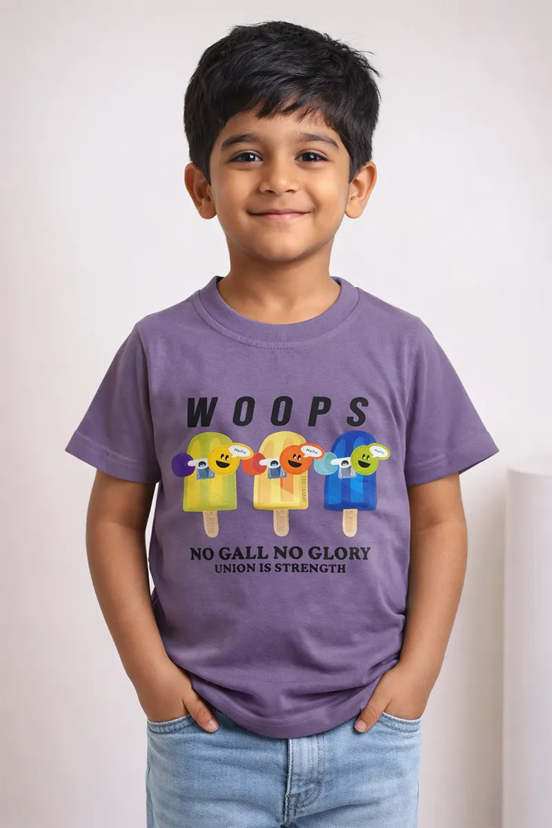 Cotton Printed Casual T-Shirt for Boys - Purple
