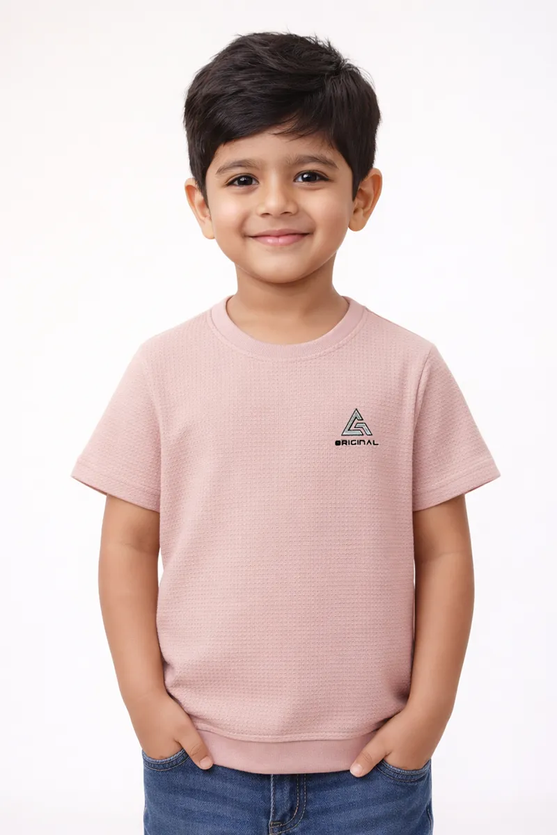 Cotton Solid Casual T-Shirt for Boys - Baby Pink