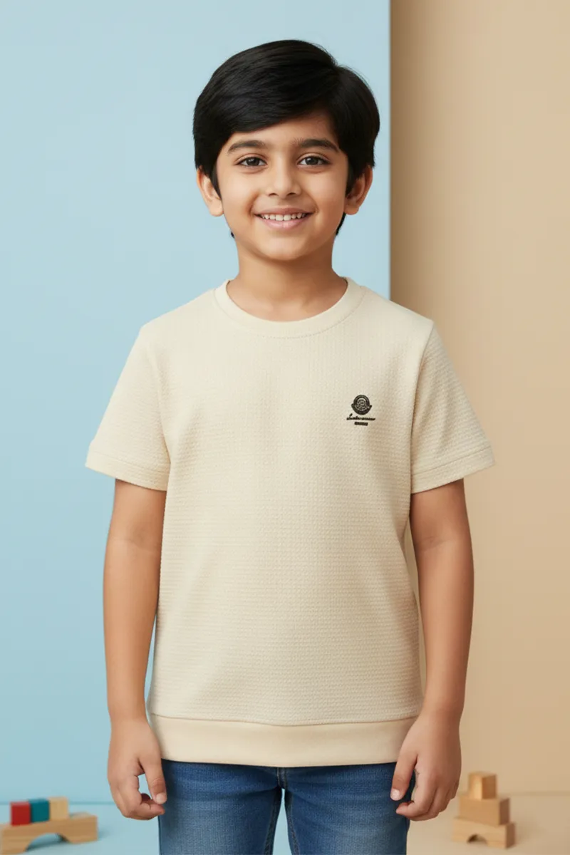 Cotton Solid Casual T-Shirt for Boys - Cream