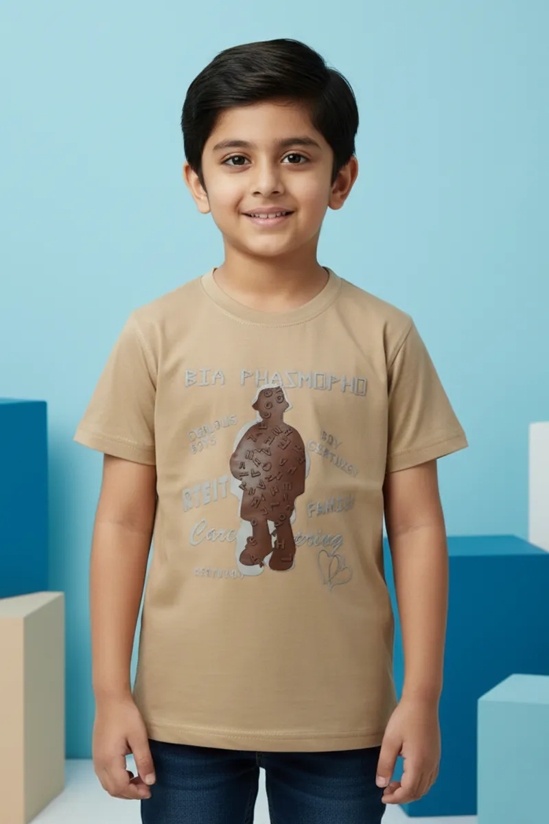 Cotton Printed Casual T-Shirt for Boys - Light Brown CLBT00568LIGBRO910YR