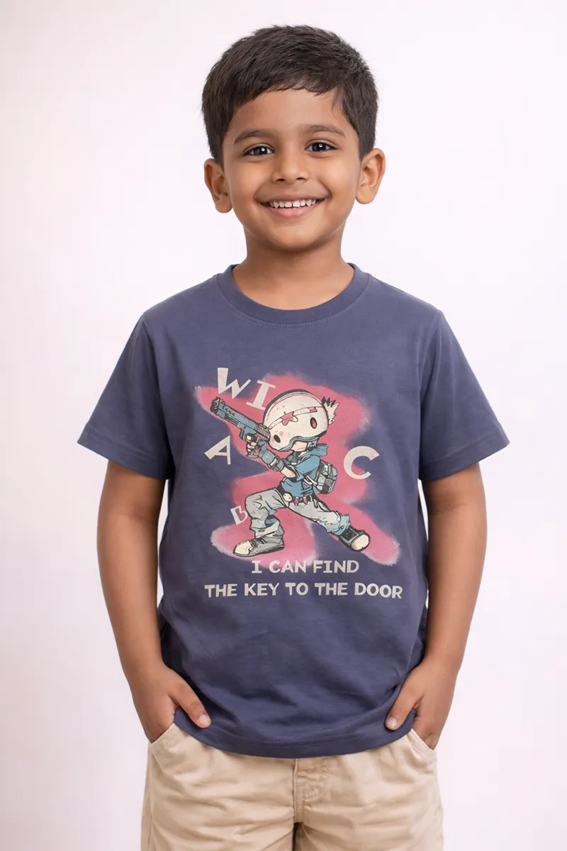 Cotton Printed Casual T-Shirt for Boys - Lavender