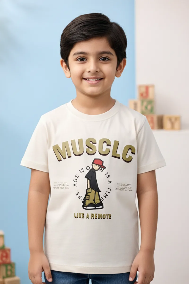 Cotton Printed Casual T-Shirt for Boys - Cream CLBT00574CRE910YR