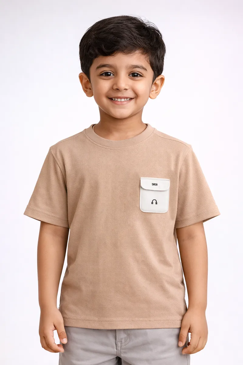 Cotton Solid Casual T-Shirt for Boys - Beige CLBT00577BEI910YR