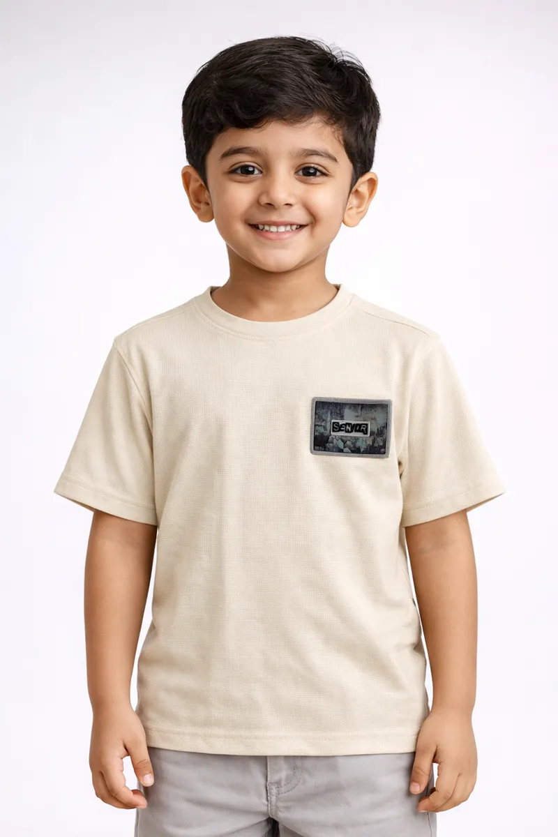 Cotton Solid Casual T-Shirt for Boys - Cream CLBT00577CRE1112YR