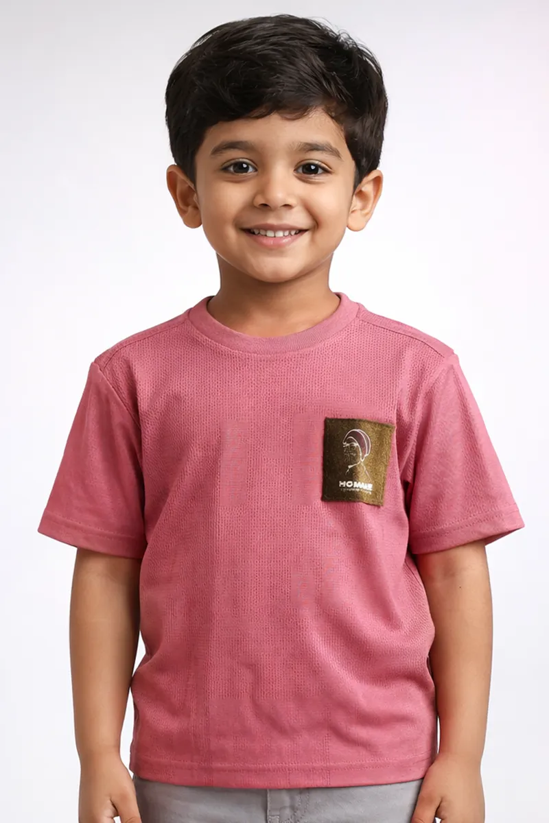 Cotton Solid Casual T-Shirt for Boys - Dusty Pink