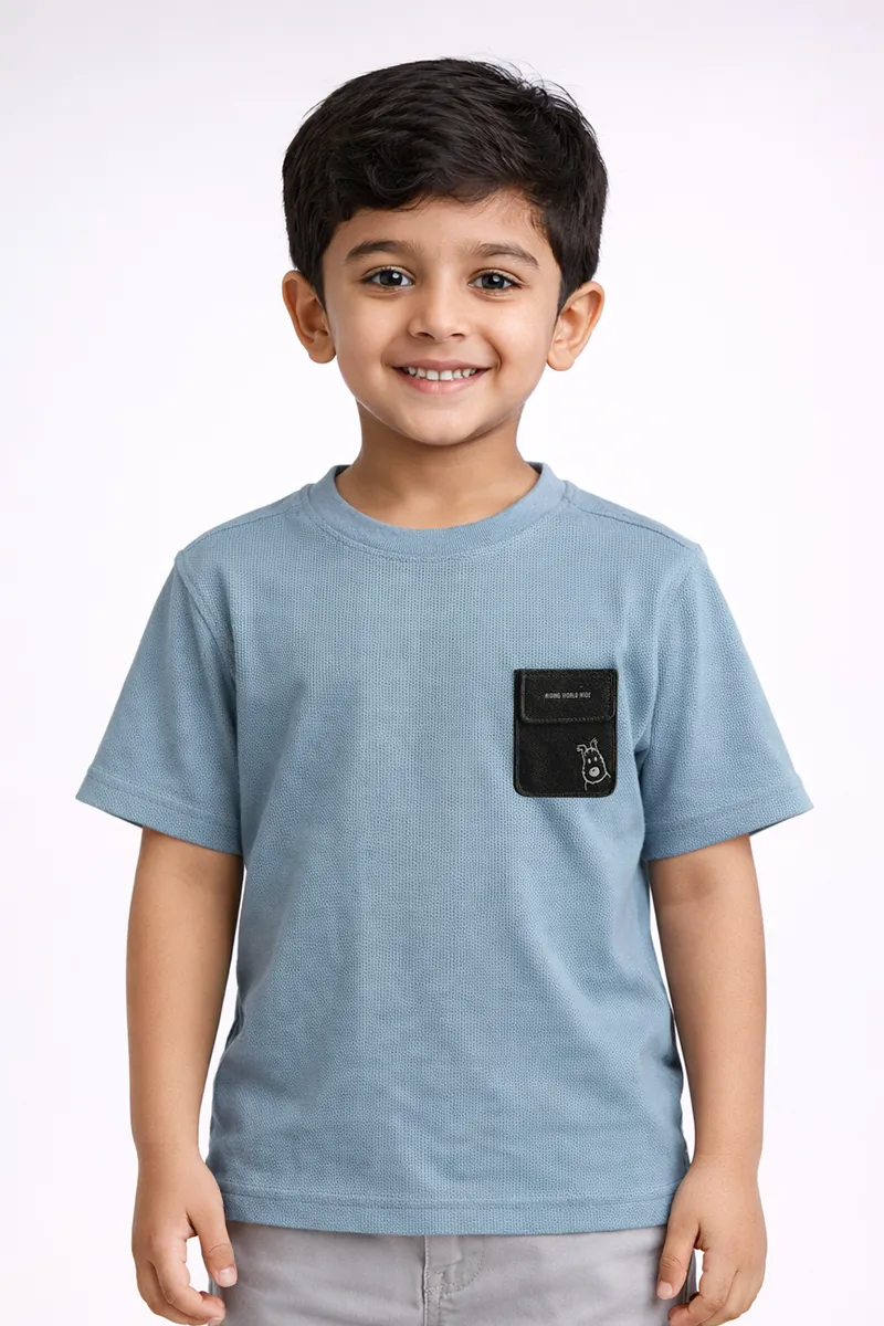 Cotton Solid Casual T-Shirt for Boys - Steel Blue CLBT00577STEBLU910YR