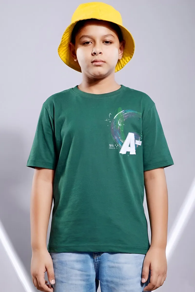 Cotton Solid T-Shirt for Boys - Green CLBT0065GRN910YRS