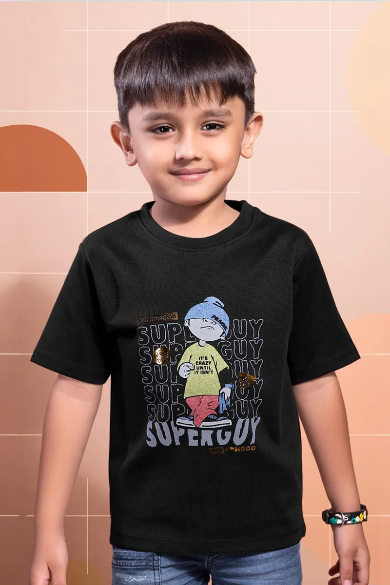 Cotton Printed T-Shirt for Boys - Black CLBT0071BLA45YRS