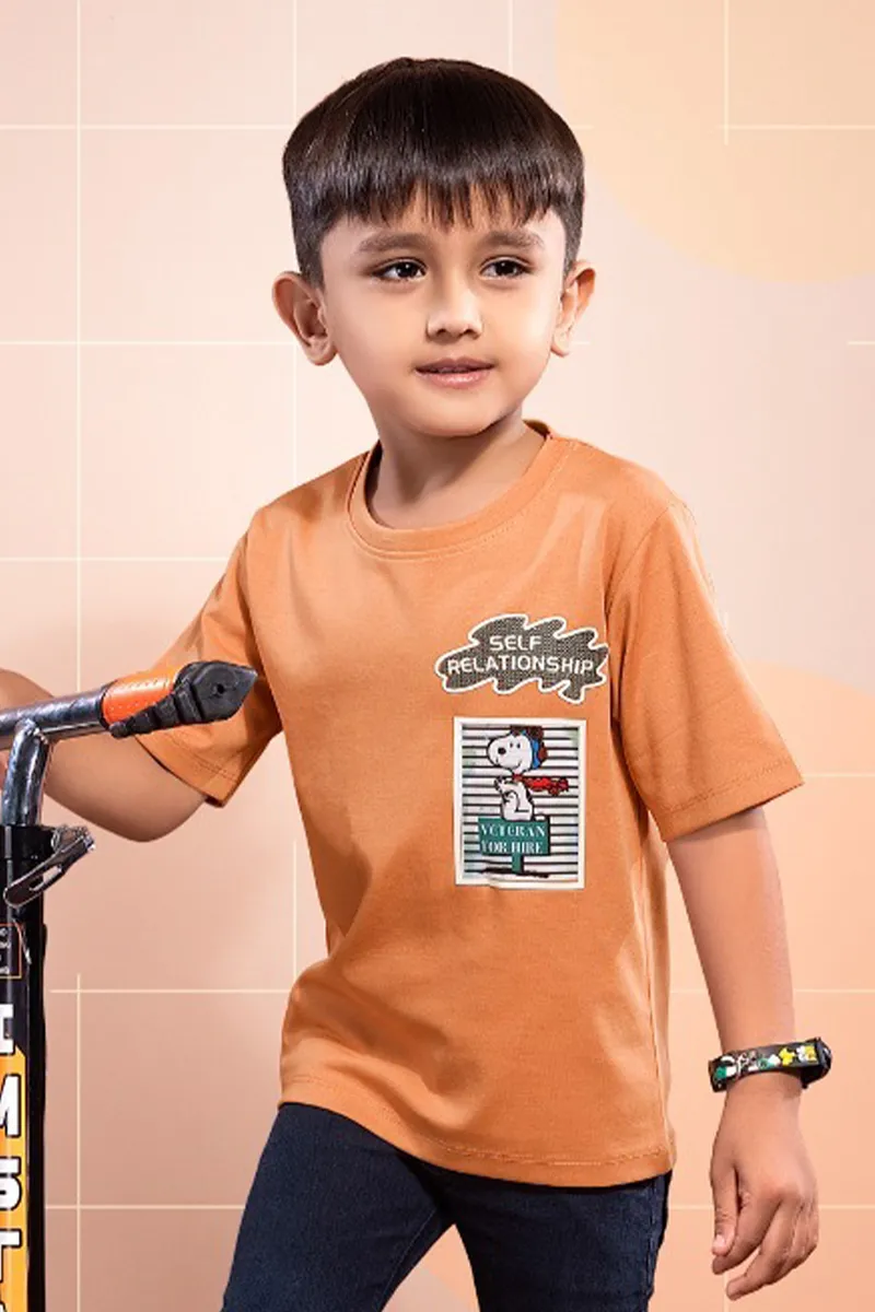Cotton Solid T-Shirt for Boys - Brown