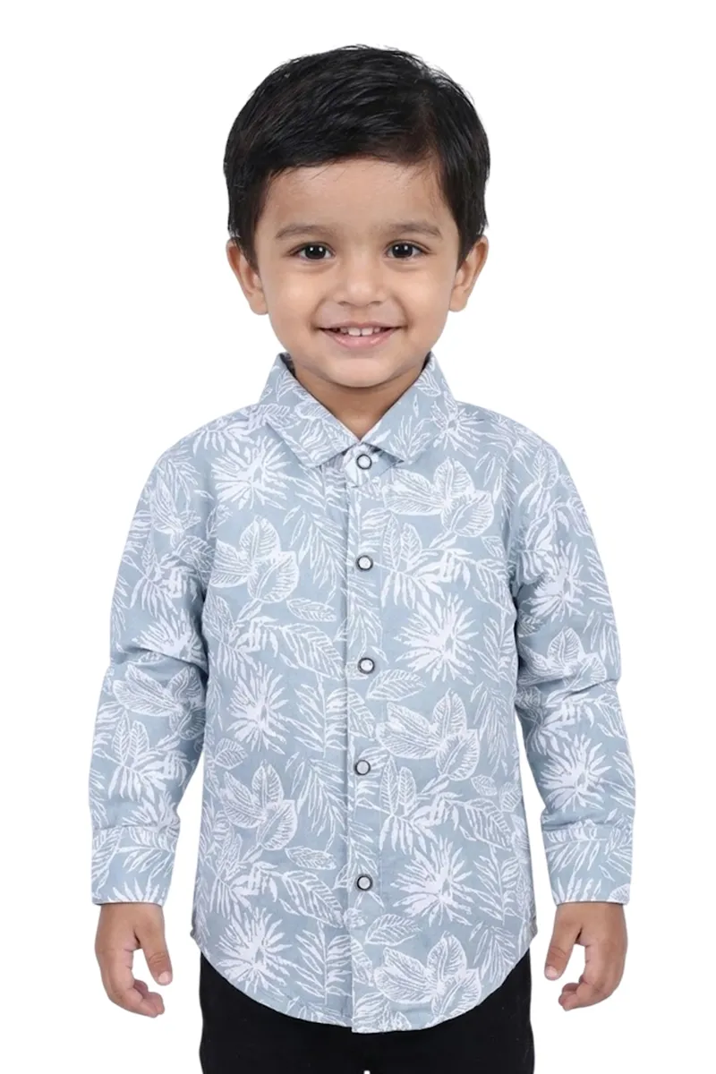 Boy's Cotton Printed Casual Shirt - Steel Grey