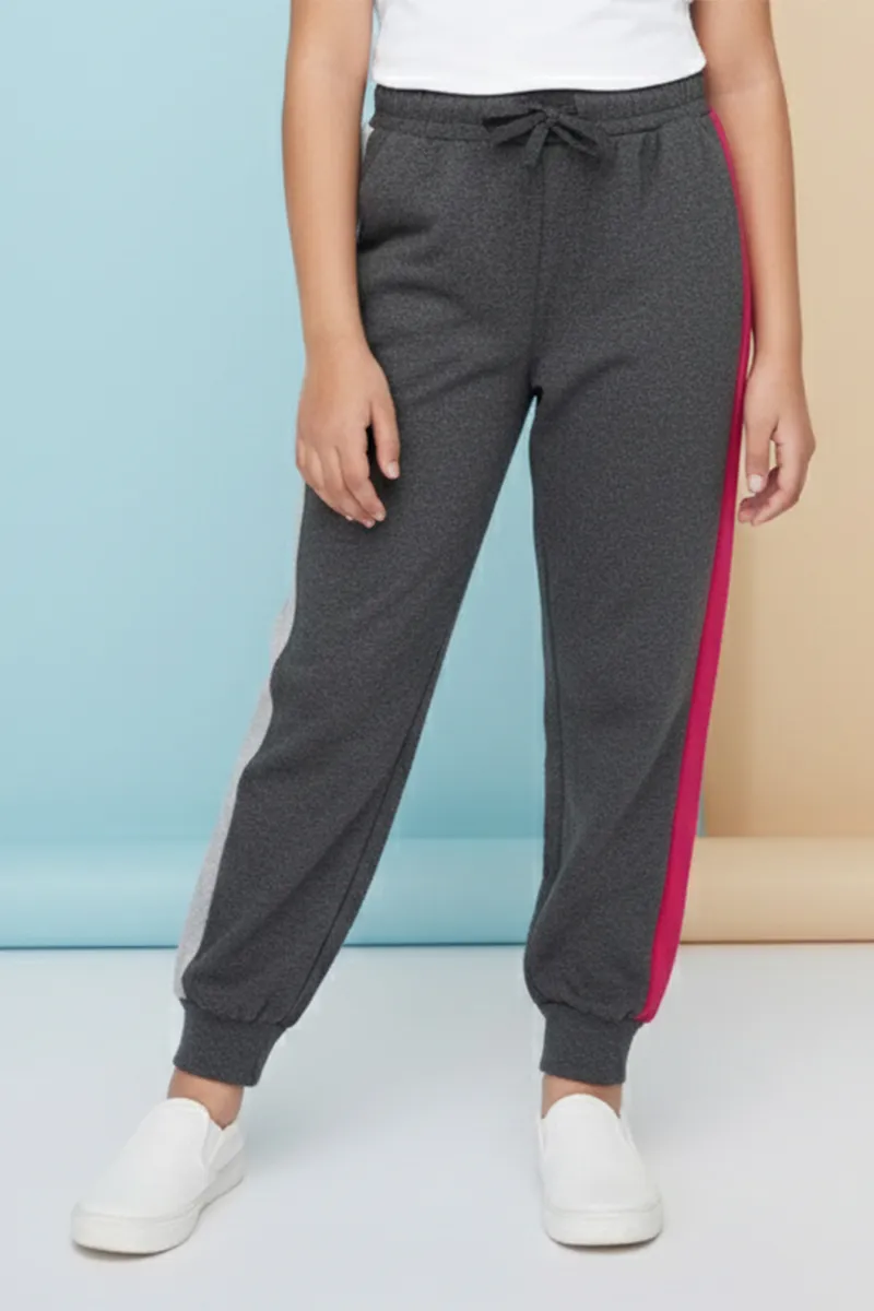 Cotton Blend Color Blocked Pyjama Pant for Girls - Dark Grey CLGBW001DARGRE78YRS